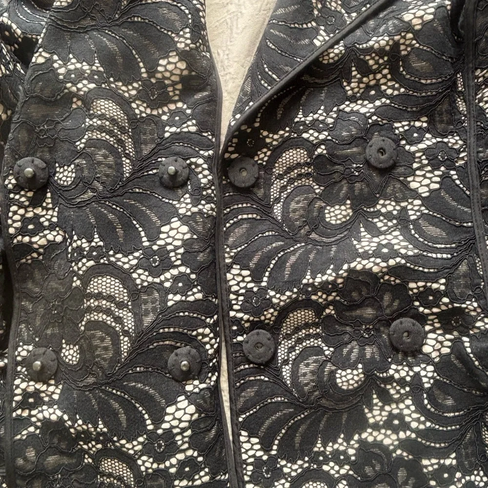 Trina Turk Black Lace Trench Coat - Picture 6 of 7